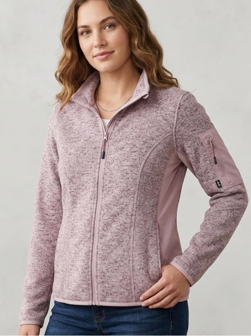 Bass Outdoor Full Zip Jacket Women’s Medium Pink Marled Fleece Lightweight